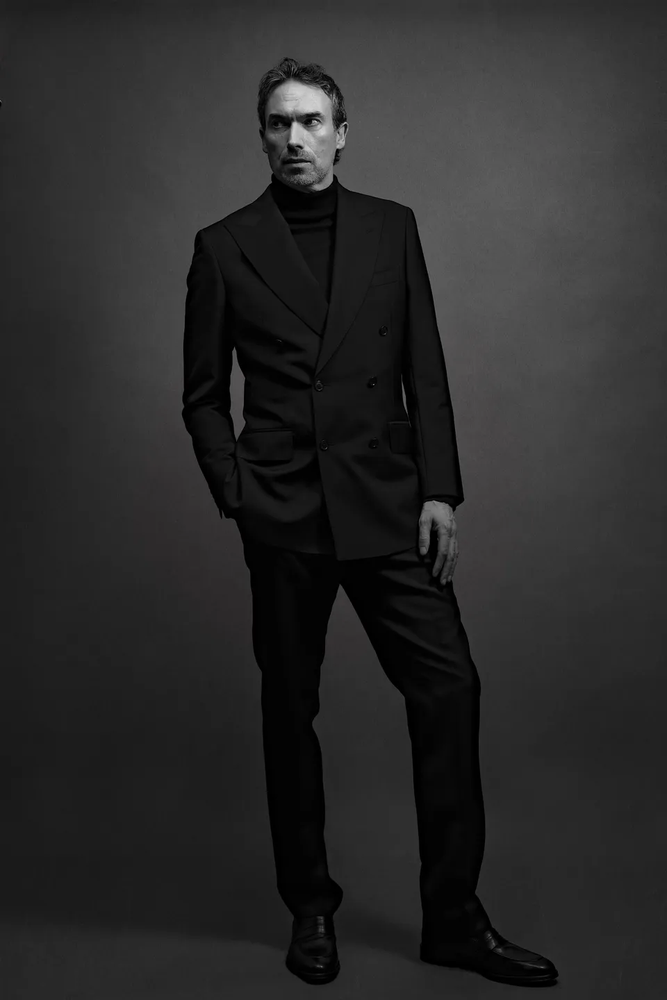 Kieron C, black and white, double-breasted suit
